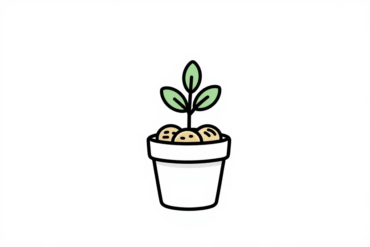 a small plant growing out of a pot filled with coins