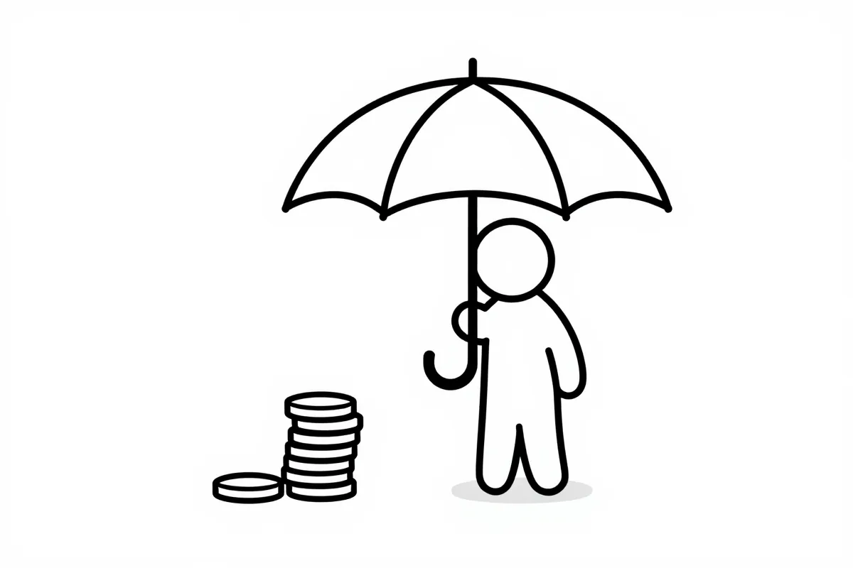 an umbrella shielding a stack of coins from rain